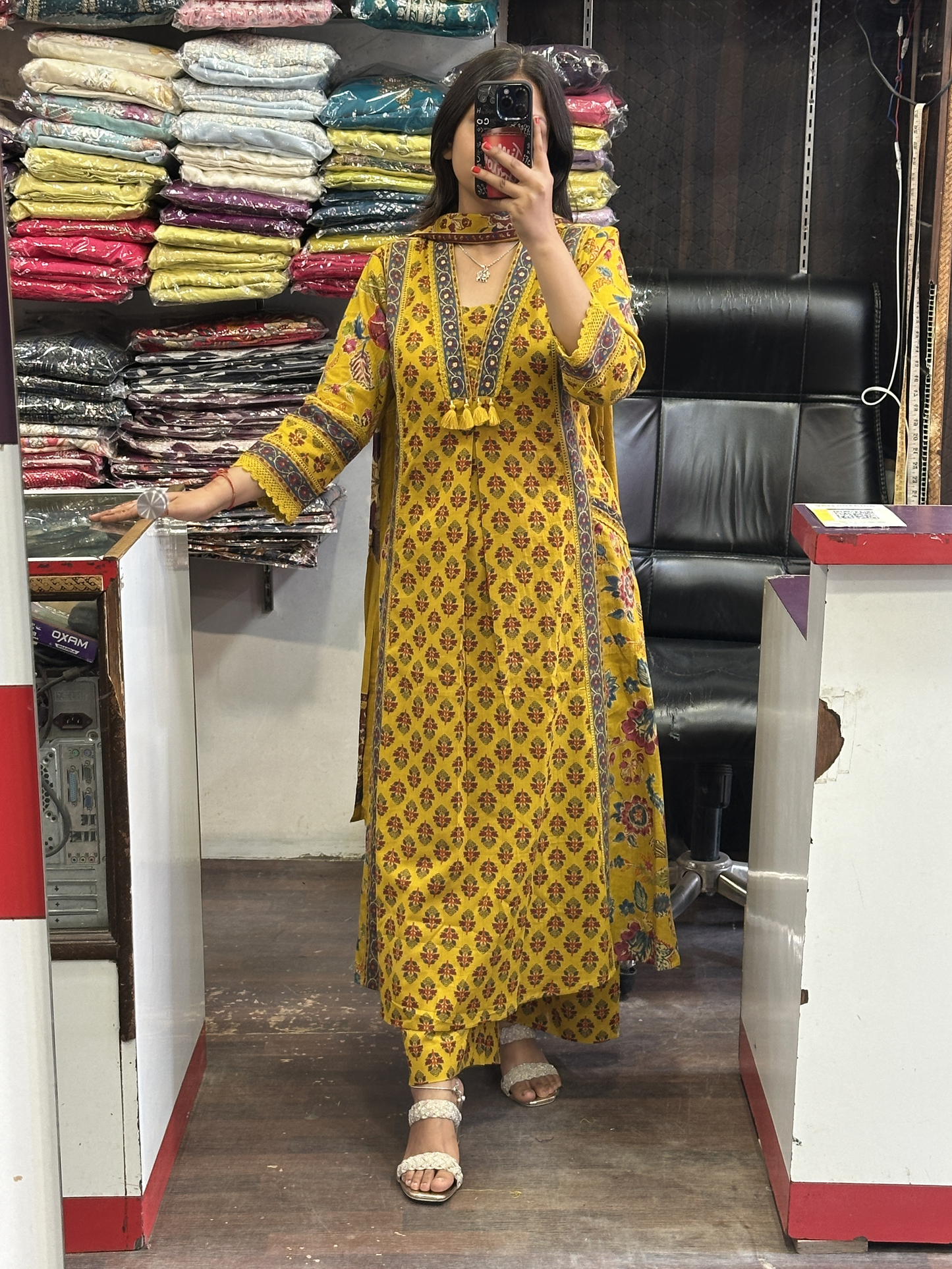V Neck Pure Cotton Full Printed Anarkali Suit Both Side Pocket Style with Pant and Full Cotton Duppata