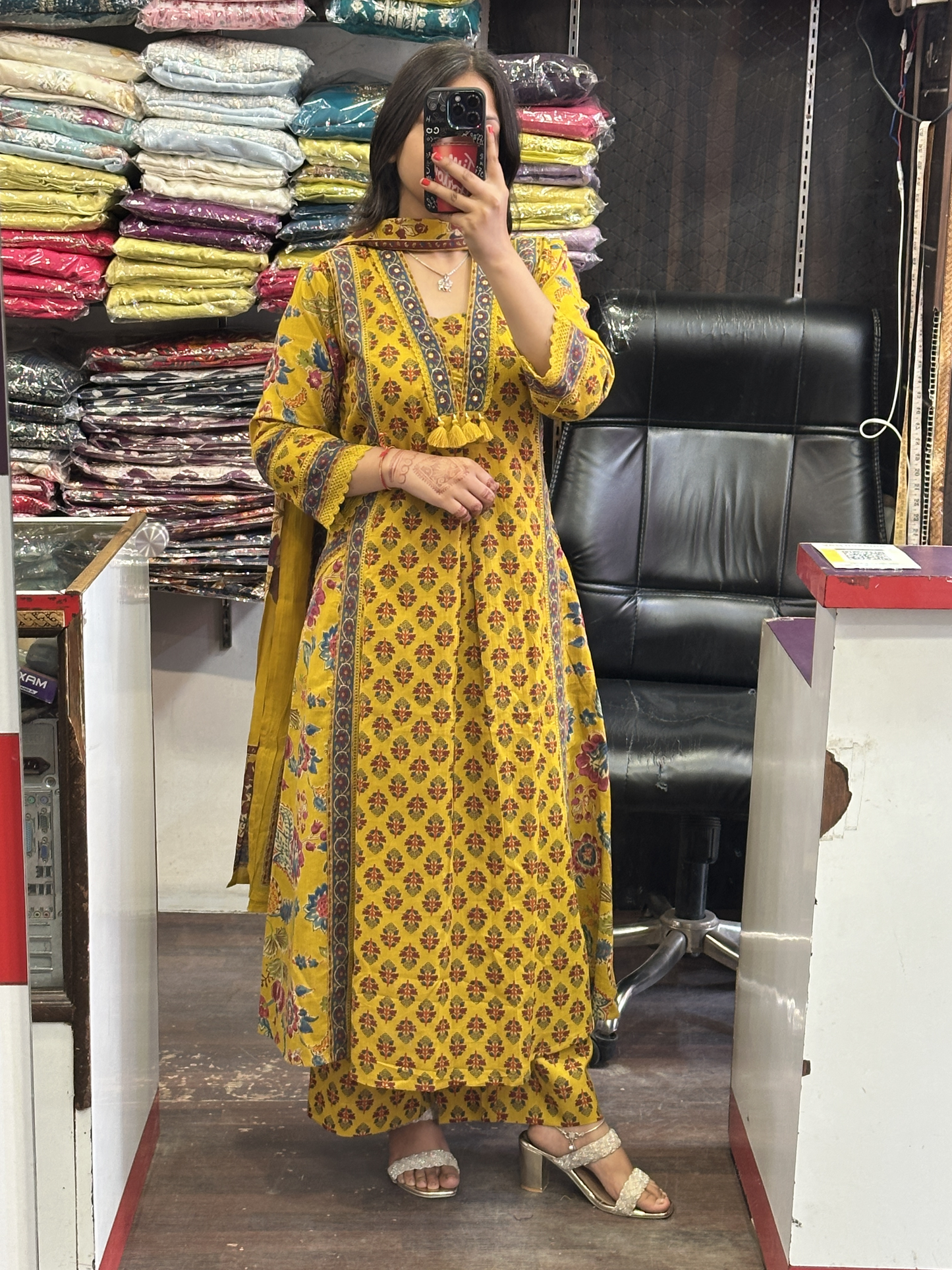 V Neck Pure Cotton Full Printed Anarkali Suit Both Side Pocket Style with Pant and Full Cotton Duppata