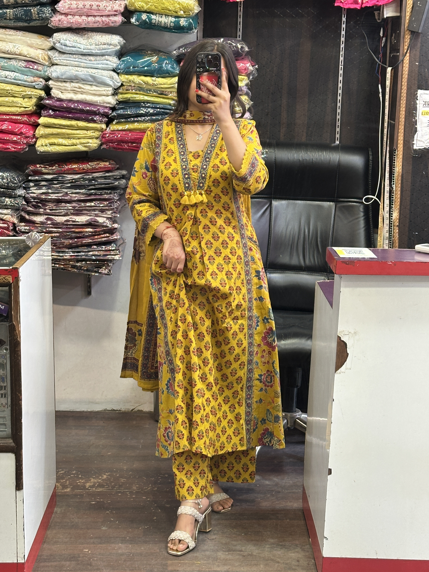 V Neck Pure Cotton Full Printed Anarkali Suit Both Side Pocket Style with Pant and Full Cotton Duppata