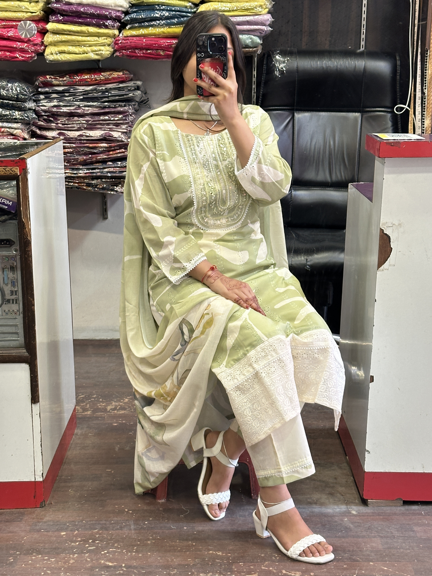 Pure Muslin Embroidered Pakistani Suit with Lining Pant and Full Muslin Printed Dupatta