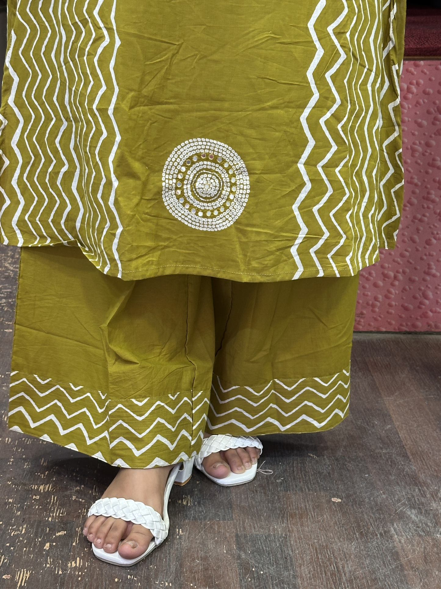 Mustard Geometric Pure Cotton office Wear Suit with Pant and Cotton Dupatta