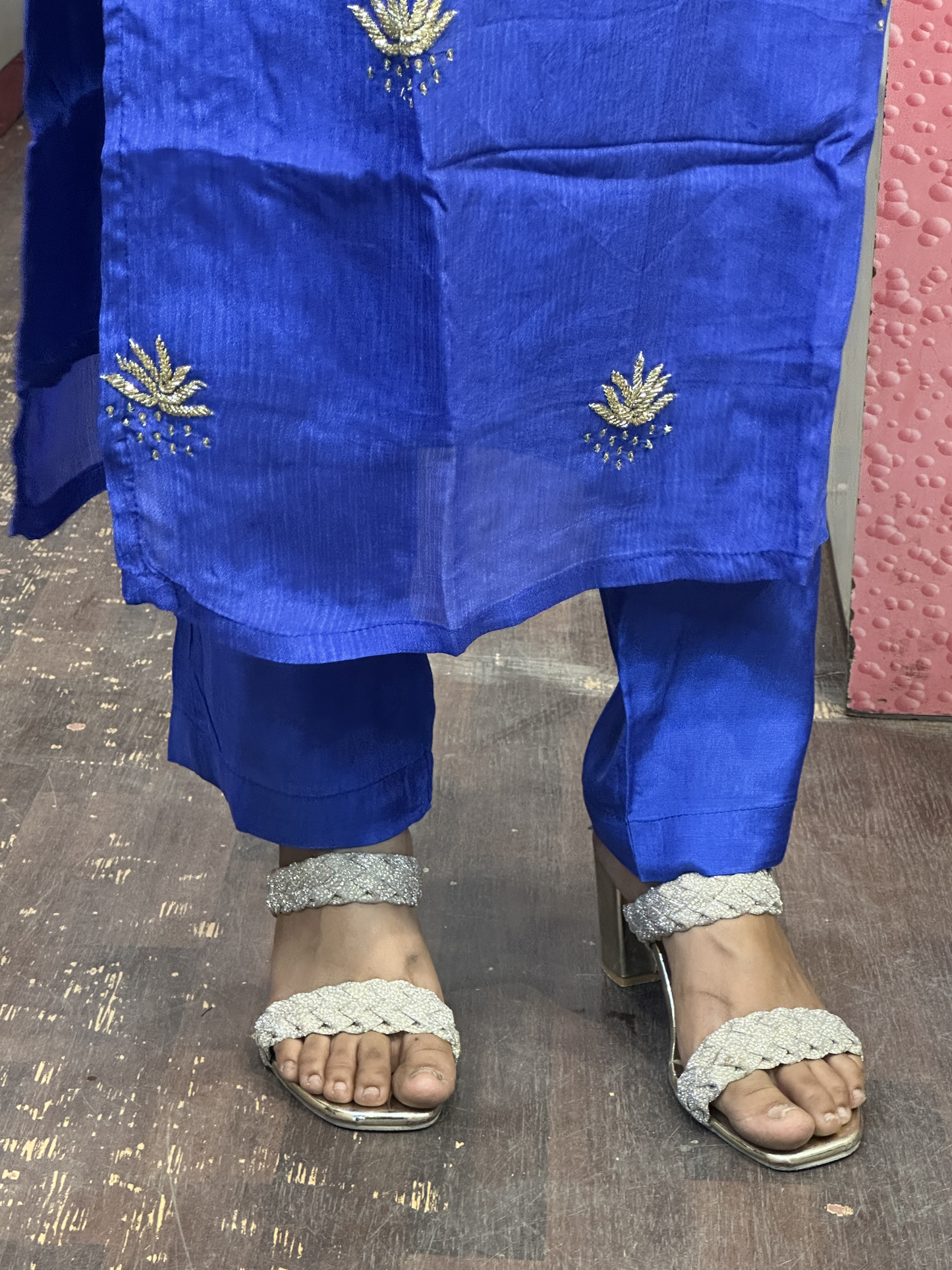 Ink Blue Pure Chinnon Handwork Kurta Pant Suit with lining and Full Chinnon dupatta