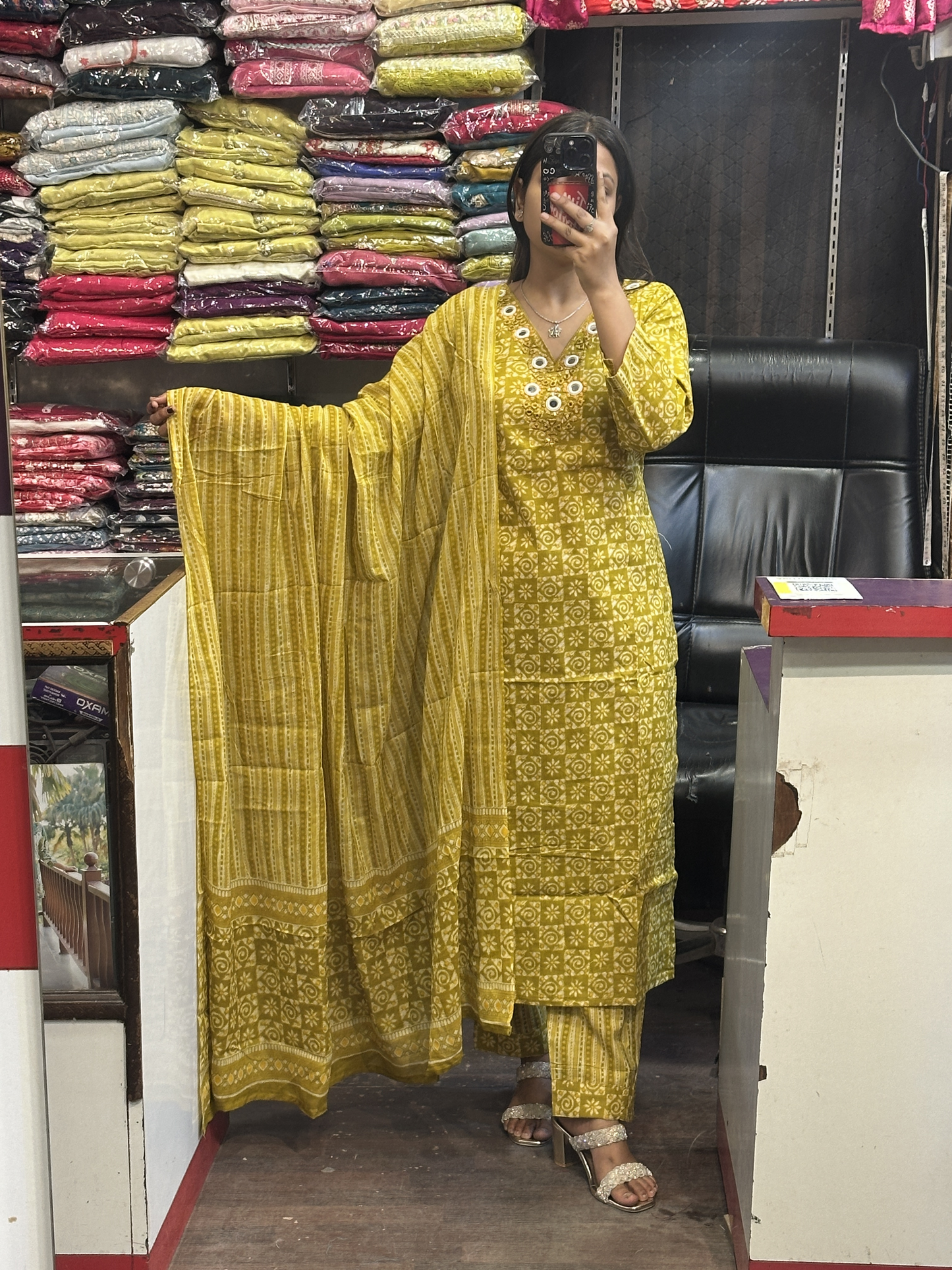 V Neck Orignal Mirror Work Pure Cotton Pant with Full Cotton Dupatta