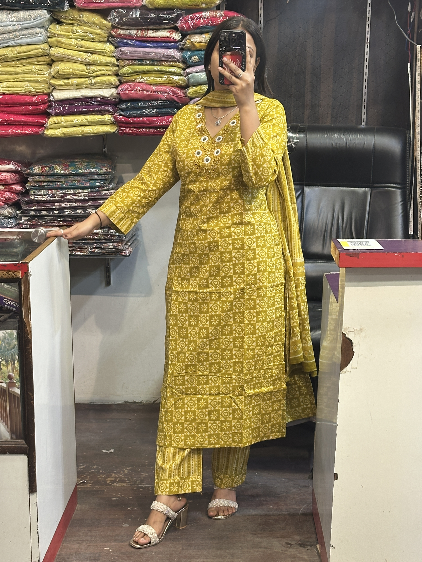 V Neck Orignal Mirror Work Pure Cotton Pant with Full Cotton Dupatta