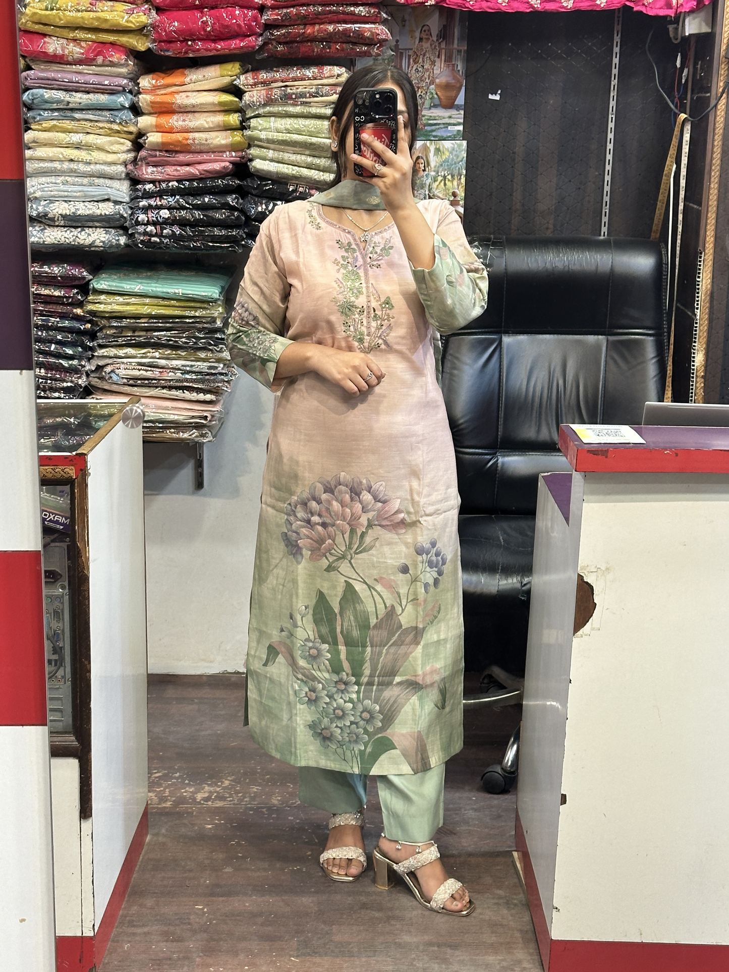 Premium Silmona Soft Slub Silk Digital Printed Straight Kurti with Mal Lining Designer Dori Coding Neck Embroidery with Silk Jaquard Digital Printed Dupatta