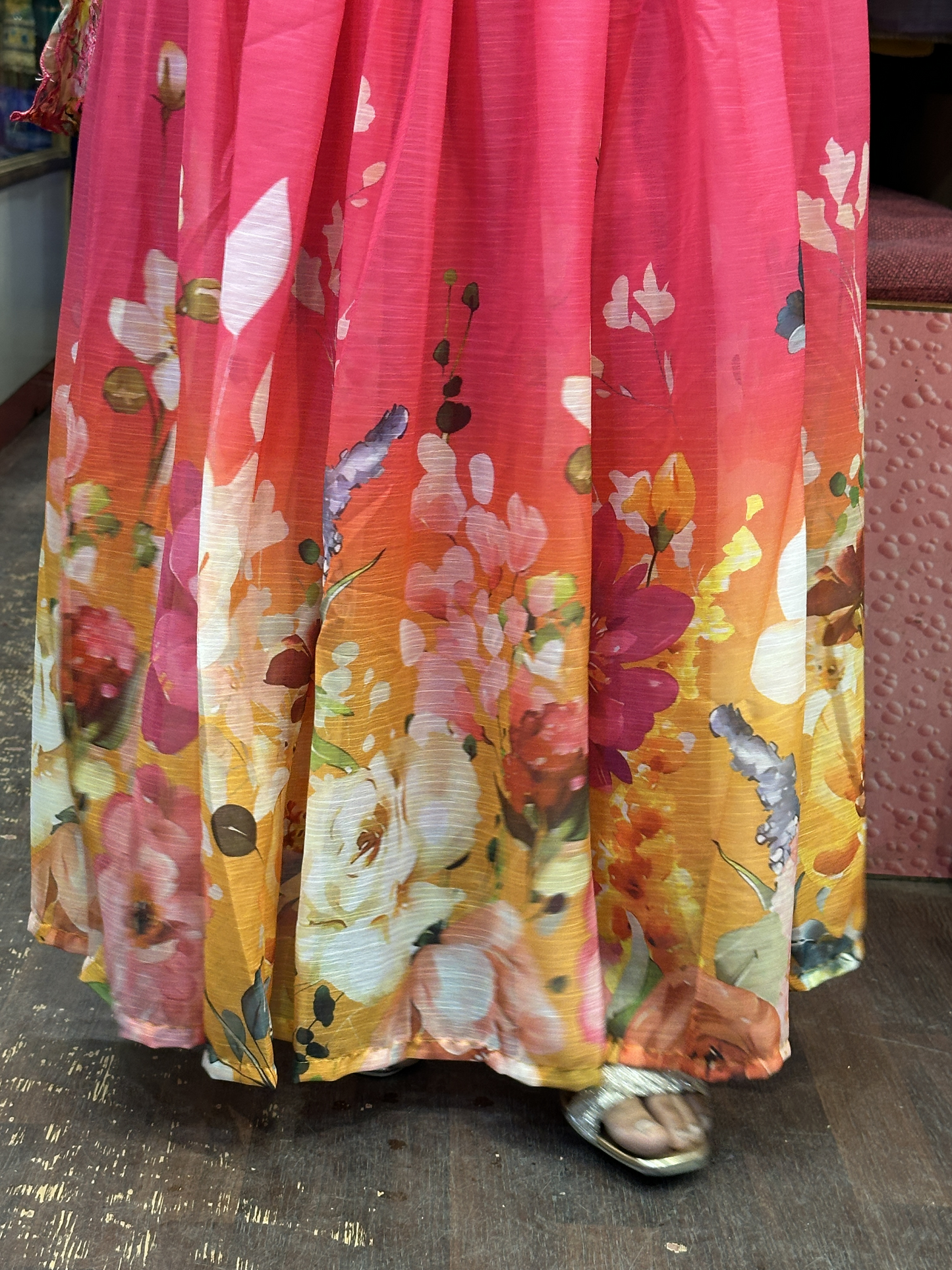Vibrant Pink Soft Chiffon Hand Embroidered Full Flair Anarkali Suit with Beautiful Embroidered Organza Duppata