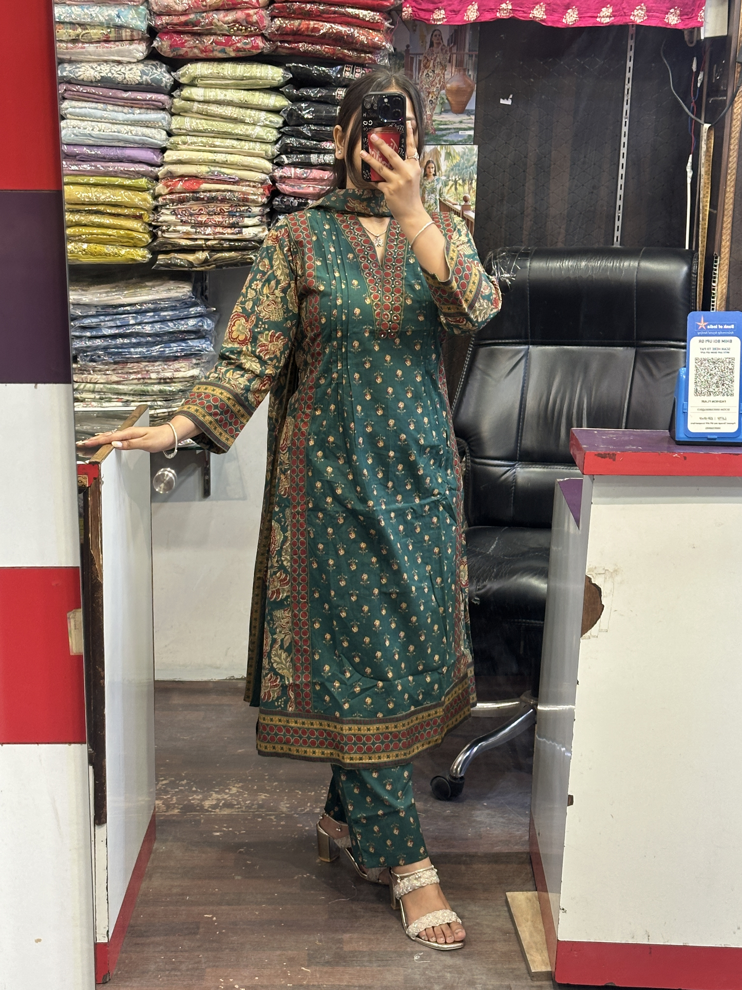 V Neck Pure Cotton Full Printed Anarkali Suit with Pant and Full Cotton Duppata