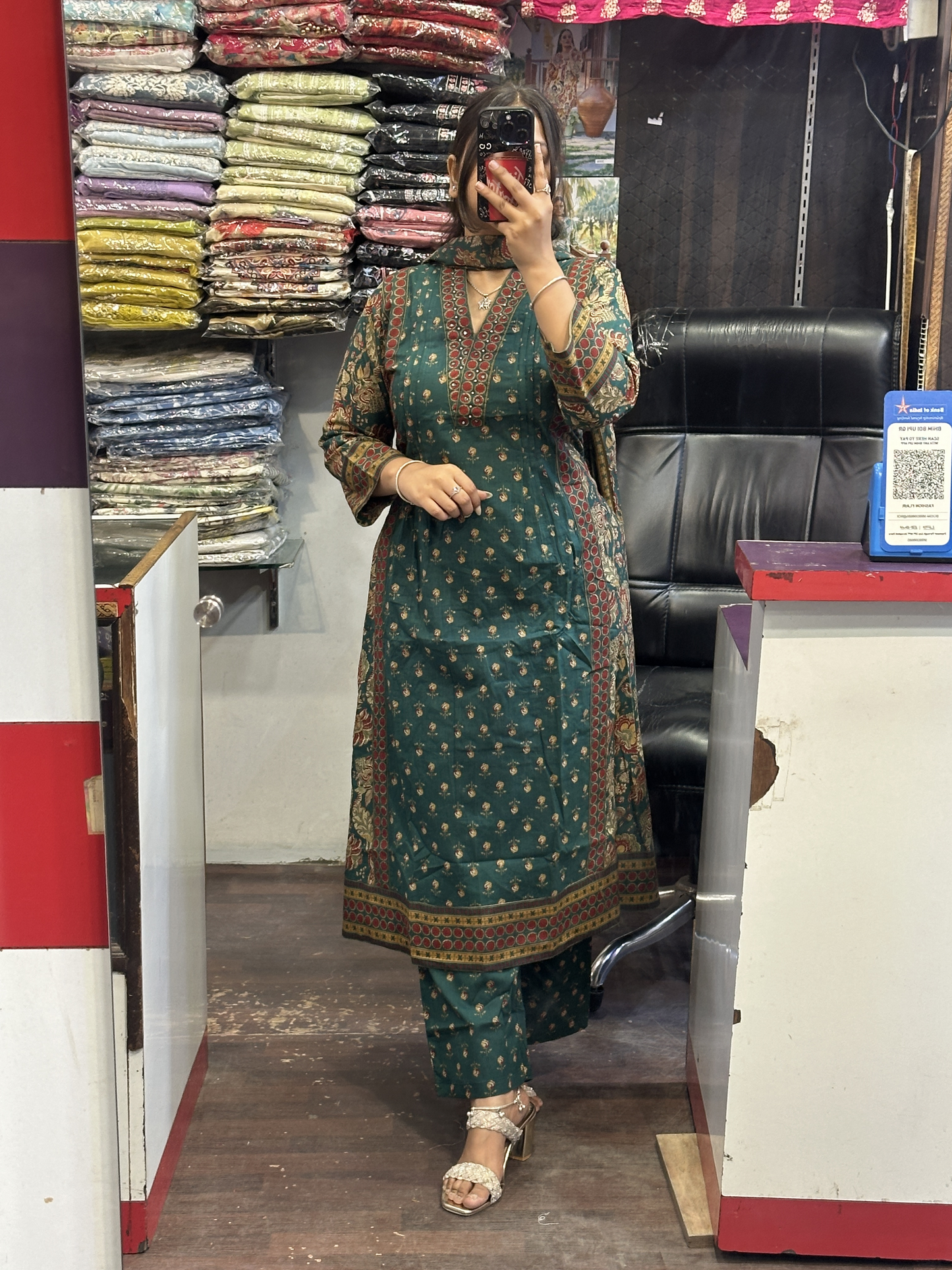 V Neck Pure Cotton Full Printed Anarkali Suit with Pant and Full Cotton Duppata