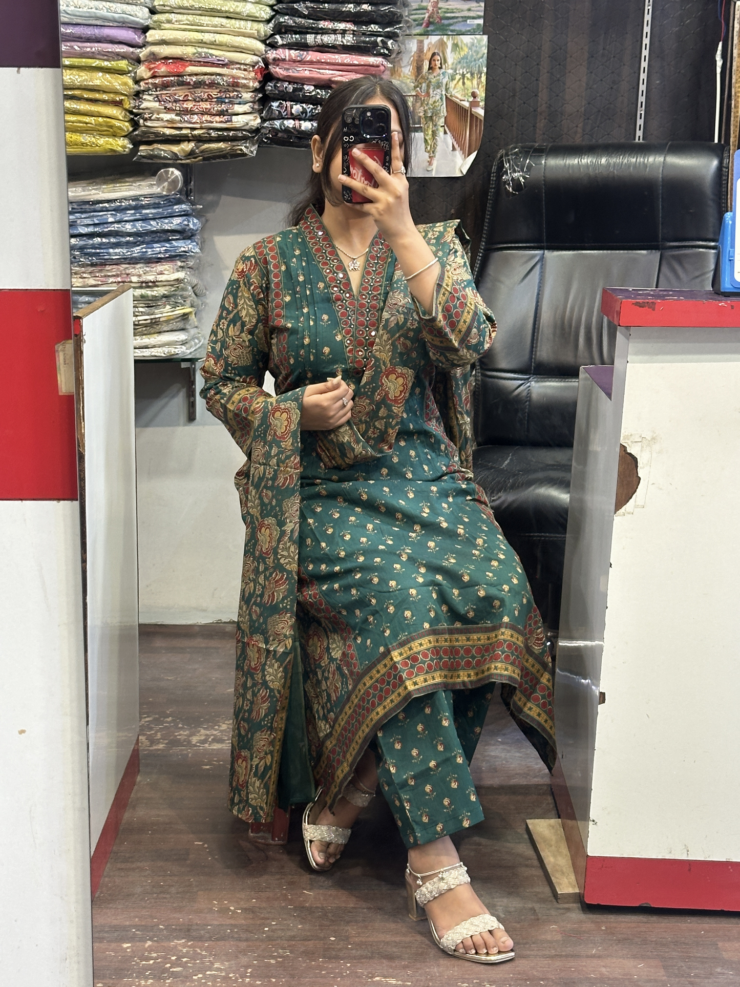 V Neck Pure Cotton Full Printed Anarkali Suit with Pant and Full Cotton Duppata