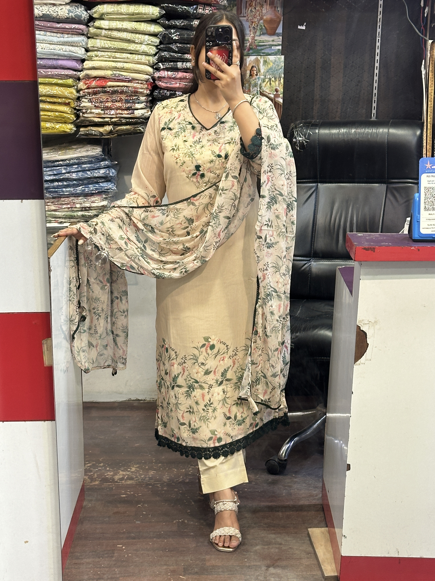 Festival Special 3pc Suit in Soft Chiffon Embroidered with Lining Pant and Printed Full Dupatta