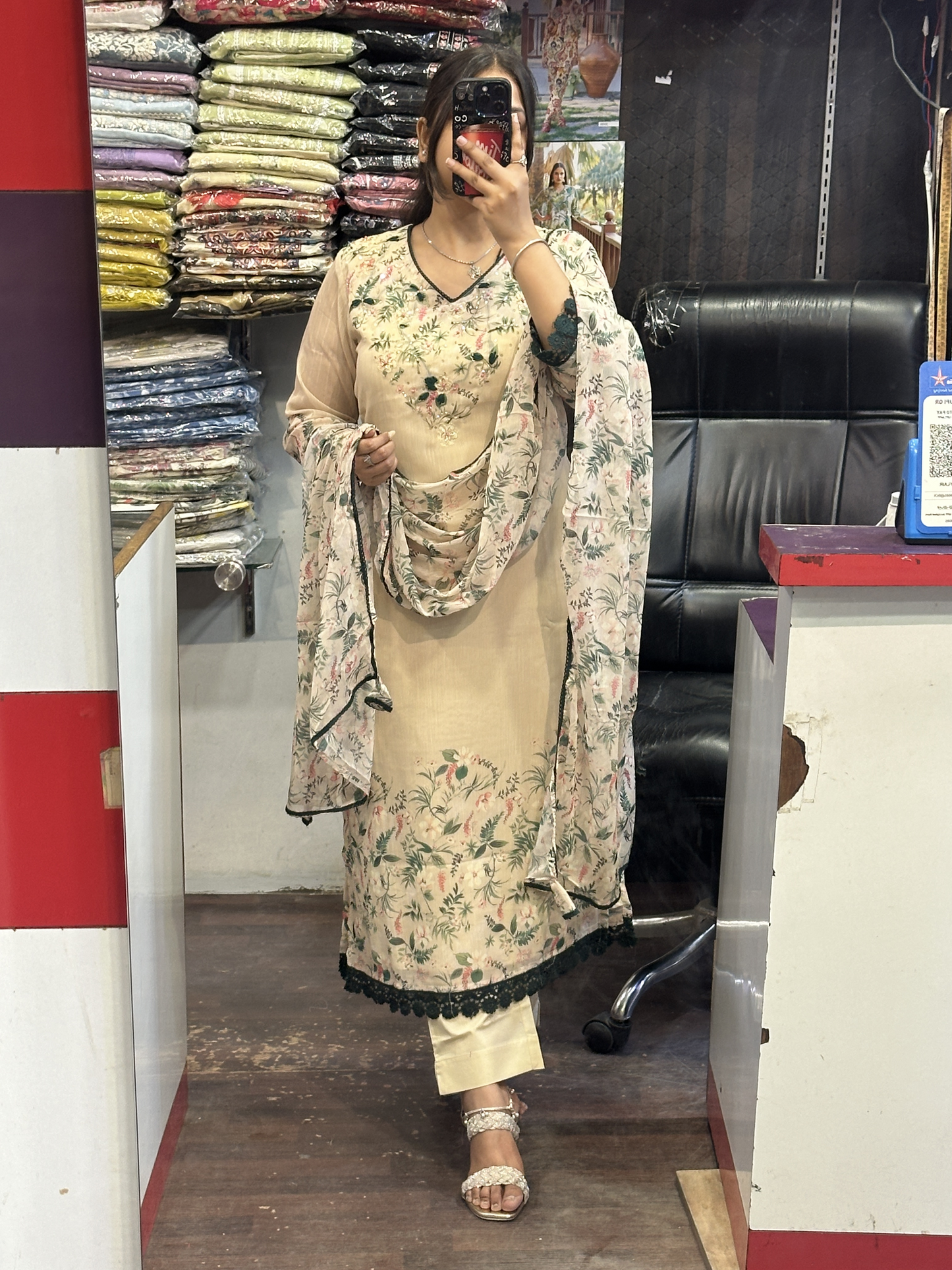 Festival Special 3pc Suit in Soft Chiffon Embroidered with Lining Pant and Printed Full Dupatta