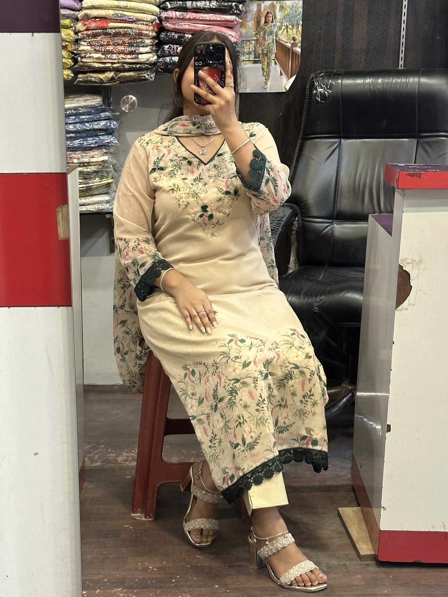 Festival Special 3pc Suit in Soft Chiffon Embroidered with Lining Pant and Printed Full Dupatta