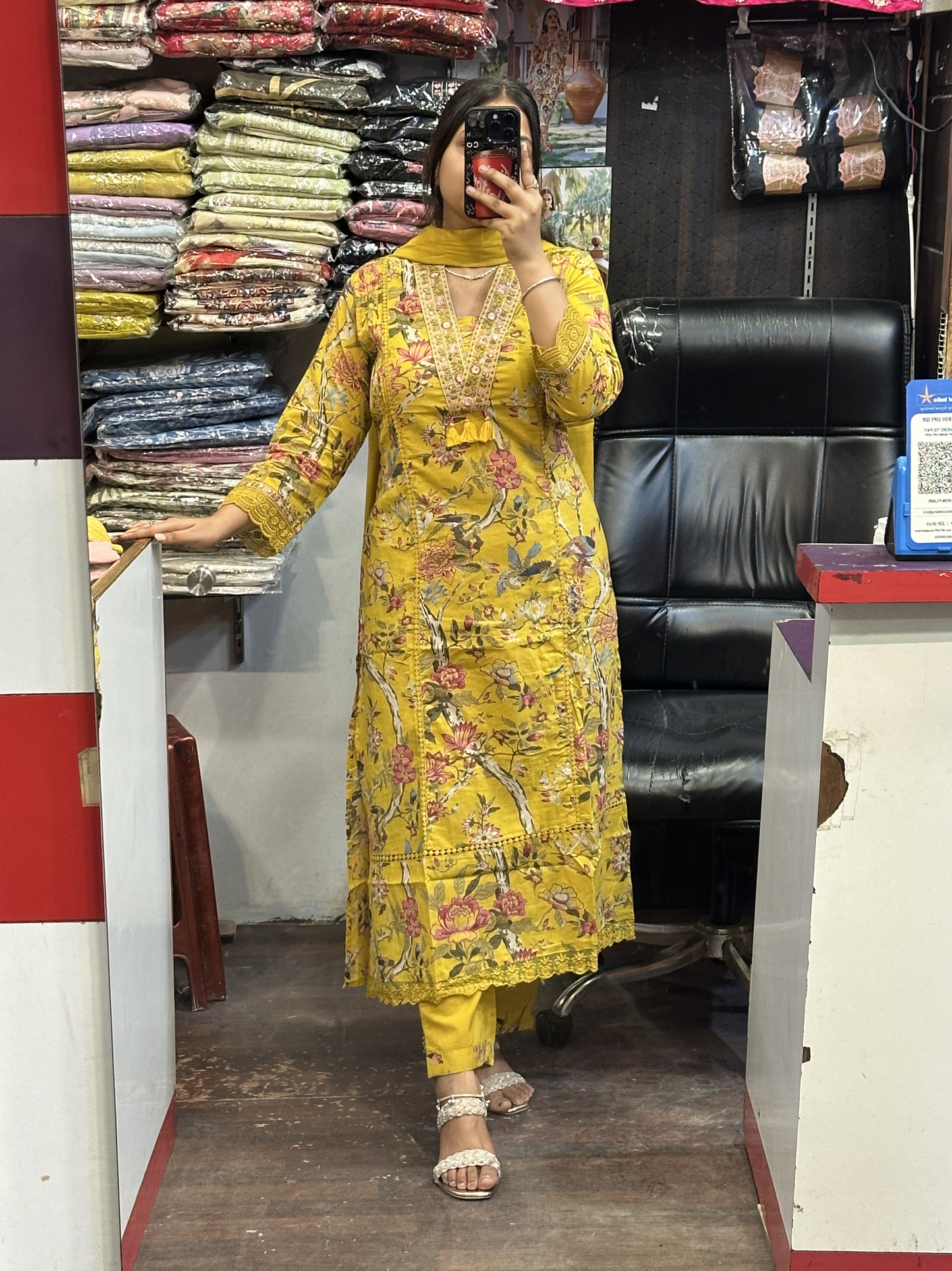 π· Summer Cool Mustard Yellow Pure Cotton Aline Suit with Full Pure Cotton Dupatta and Plazo