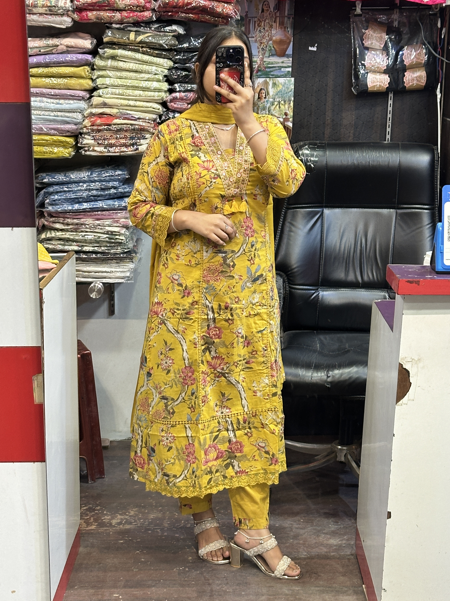 π· Summer Cool Mustard Yellow Pure Cotton Aline Suit with Full Pure Cotton Dupatta and Plazo