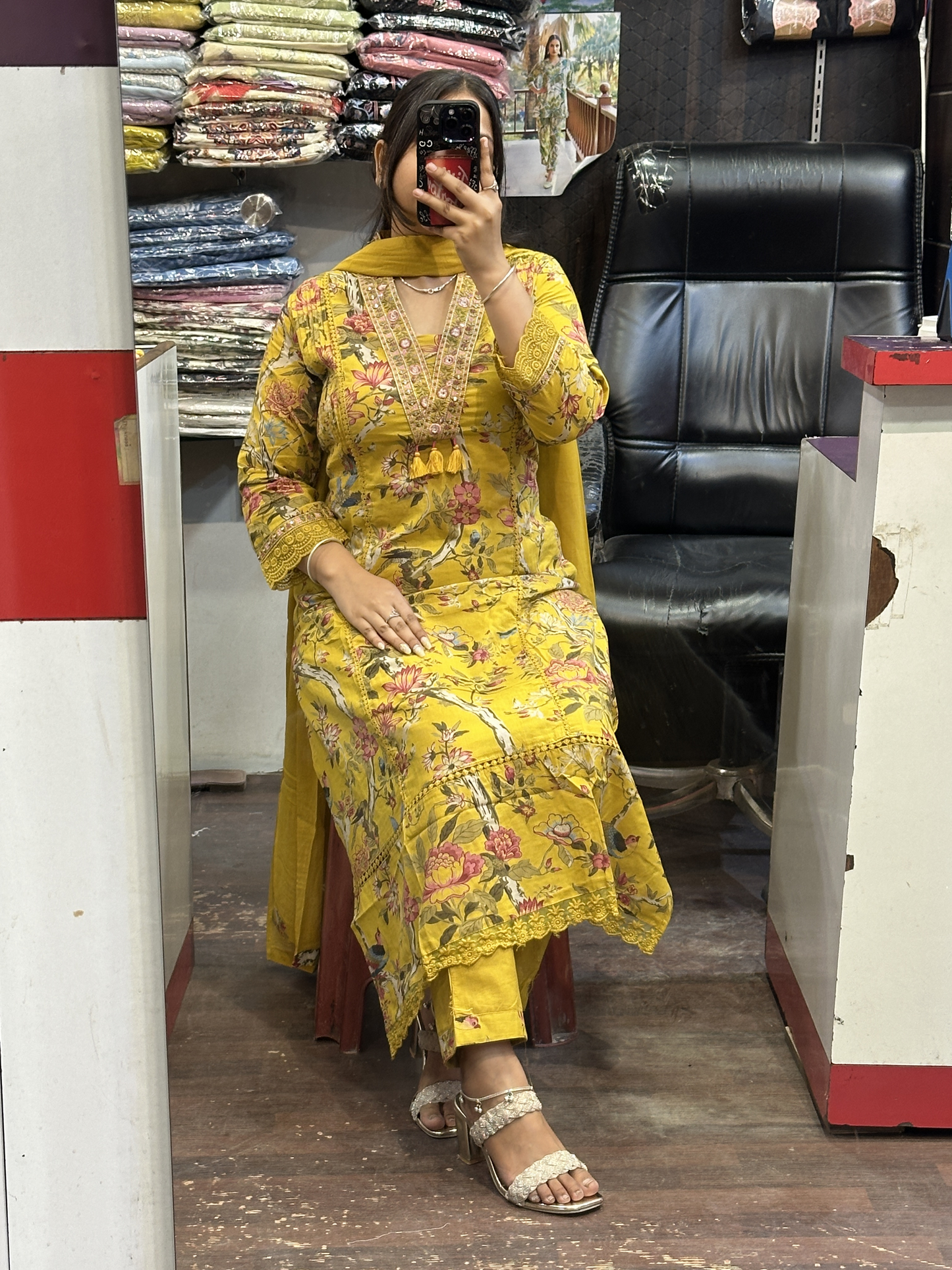 π· Summer Cool Mustard Yellow Pure Cotton Aline Suit with Full Pure Cotton Dupatta and Plazo