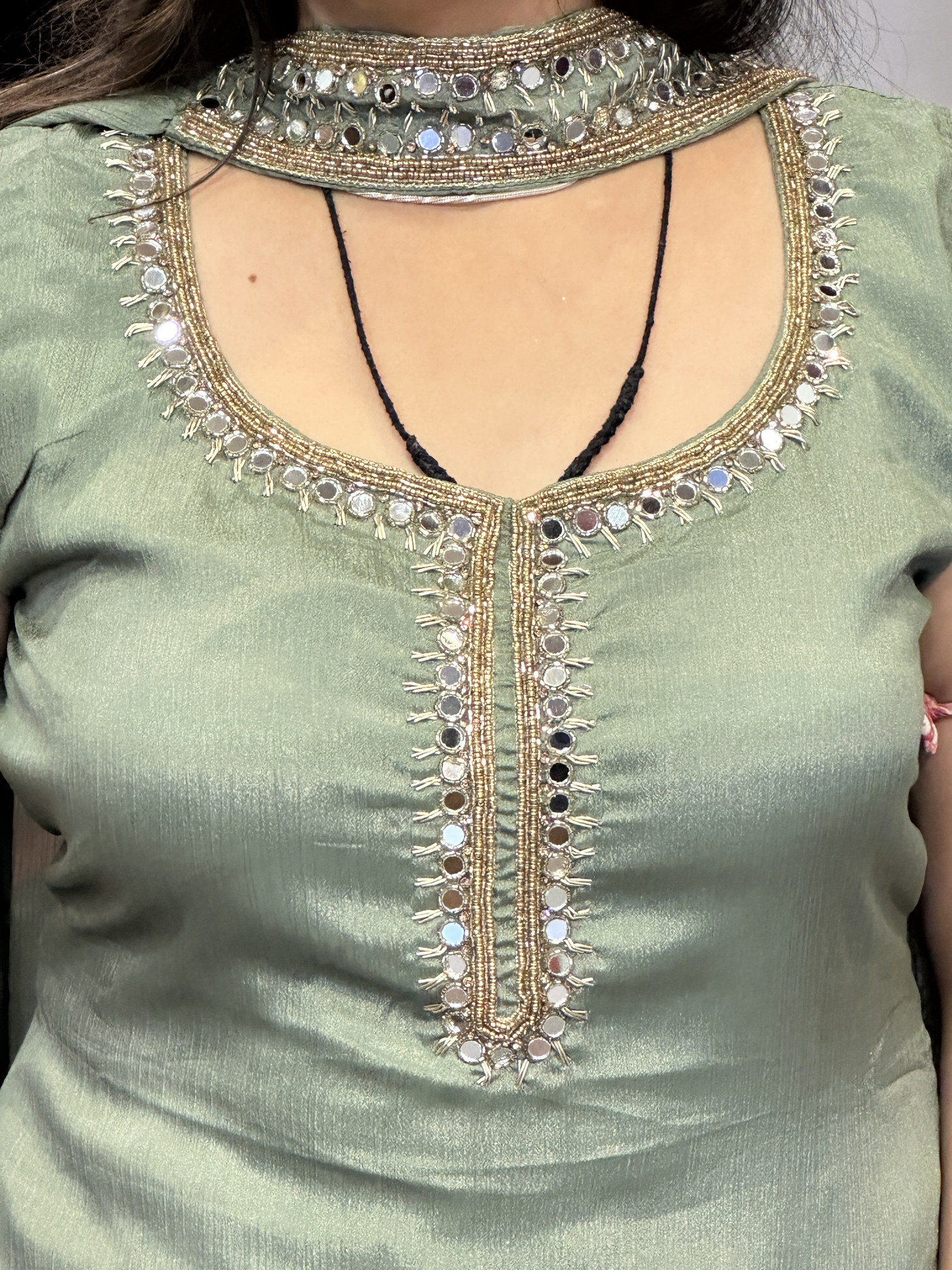 Pure Chinnon Embroidered Short Kurti Dress designs for Women with Lining & Embroidered Full Flared Divider with Strap Embroidered Dupatta