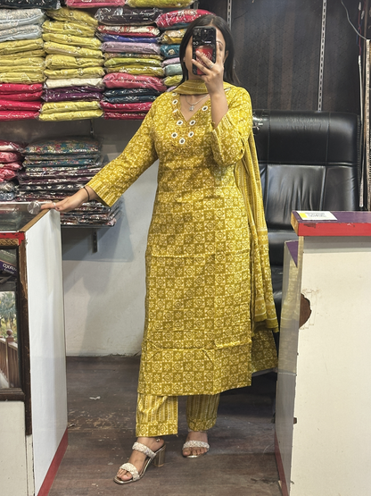V Neck Orignal Mirror Work Pure Cotton Pant with Full Cotton Dupatta