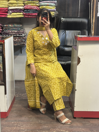 V Neck Orignal Mirror Work Pure Cotton Pant with Full Cotton Dupatta