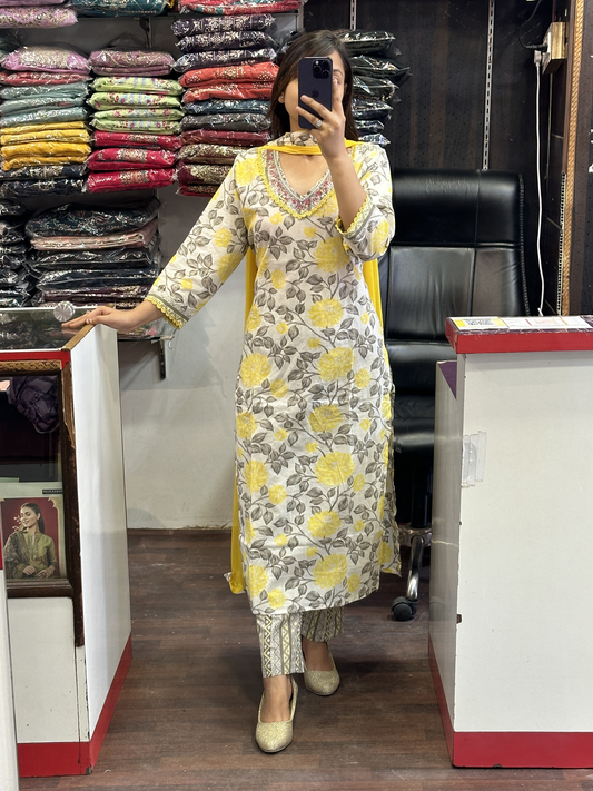 Pure Cotton Printed Pant Suit With Pure Dupatta