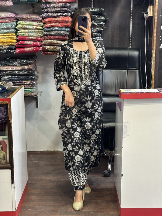 Pure Cotton Black Afgani Salwar Suit With Pure Dupatta