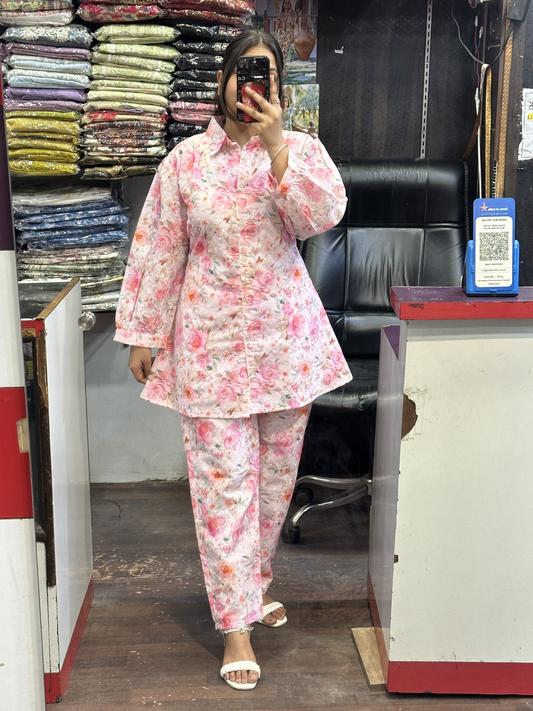 Cotton Chifli Work Floral Print Co-ord Set
