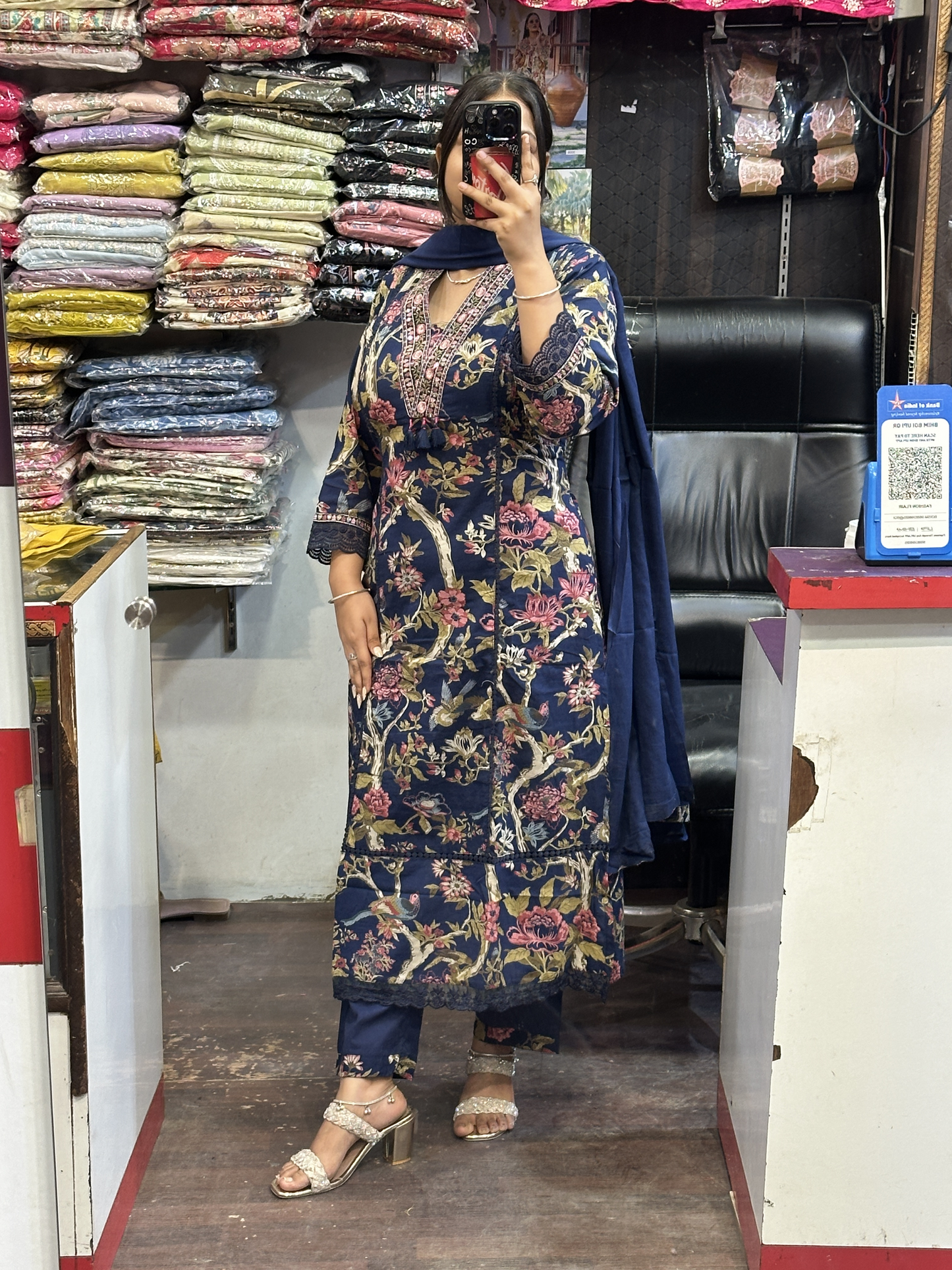 🌷 Summer Cool Blue Pure Cotton Aline Suit with Full Pure Cotton Dupatta and Plazo