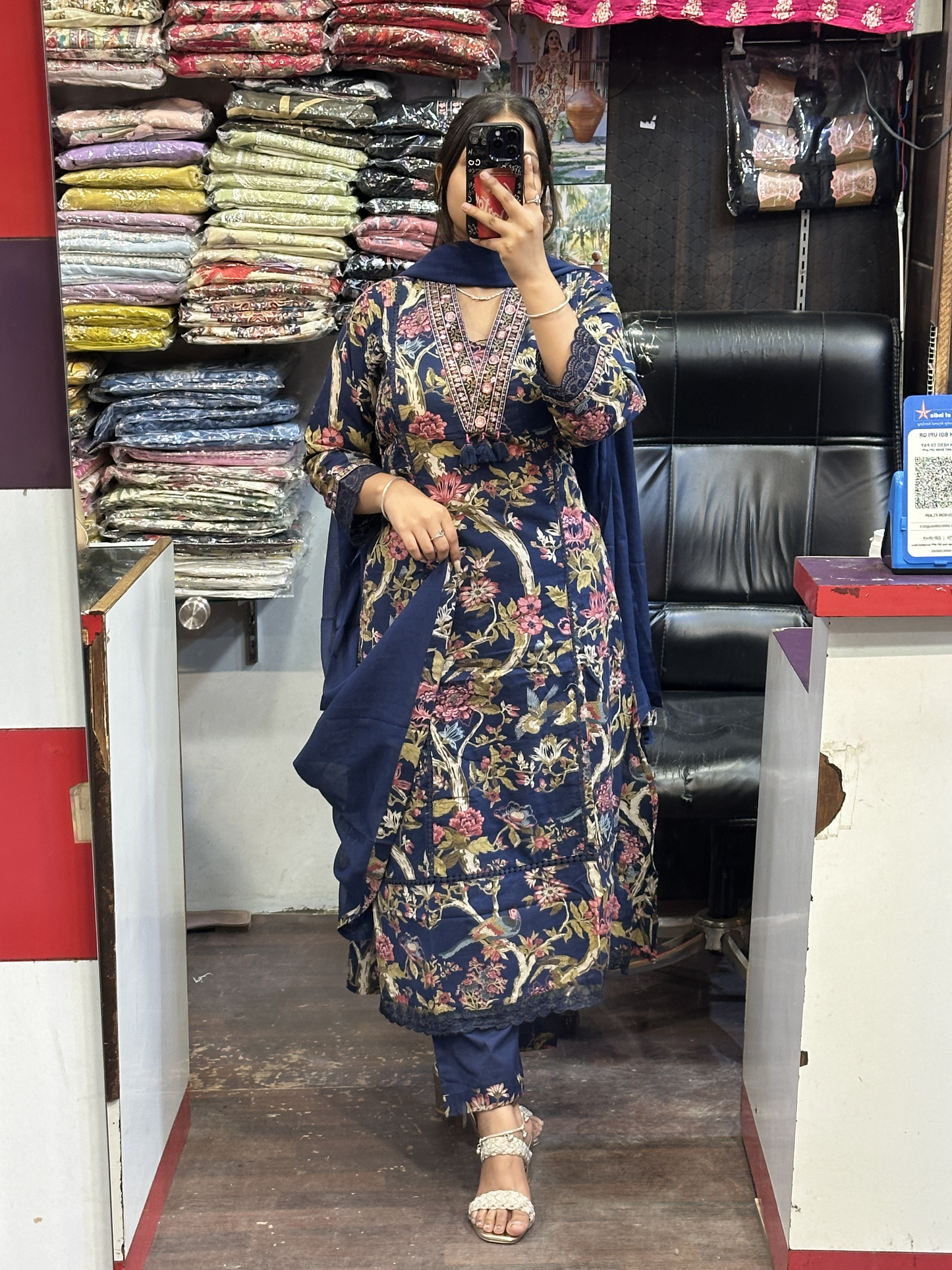 🌷 Summer Cool Blue Pure Cotton Aline Suit with Full Pure Cotton Dupatta and Plazo