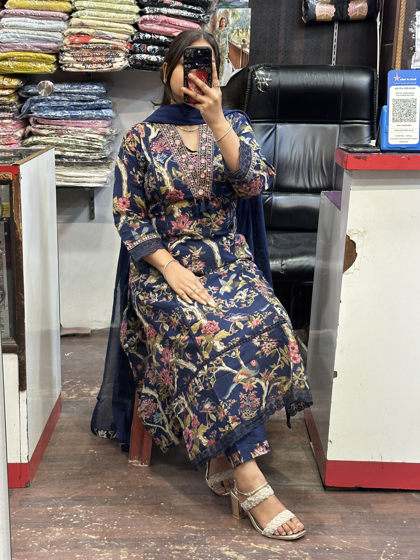 🌷 Summer Cool Blue Pure Cotton Aline Suit with Full Pure Cotton Dupatta and Plazo