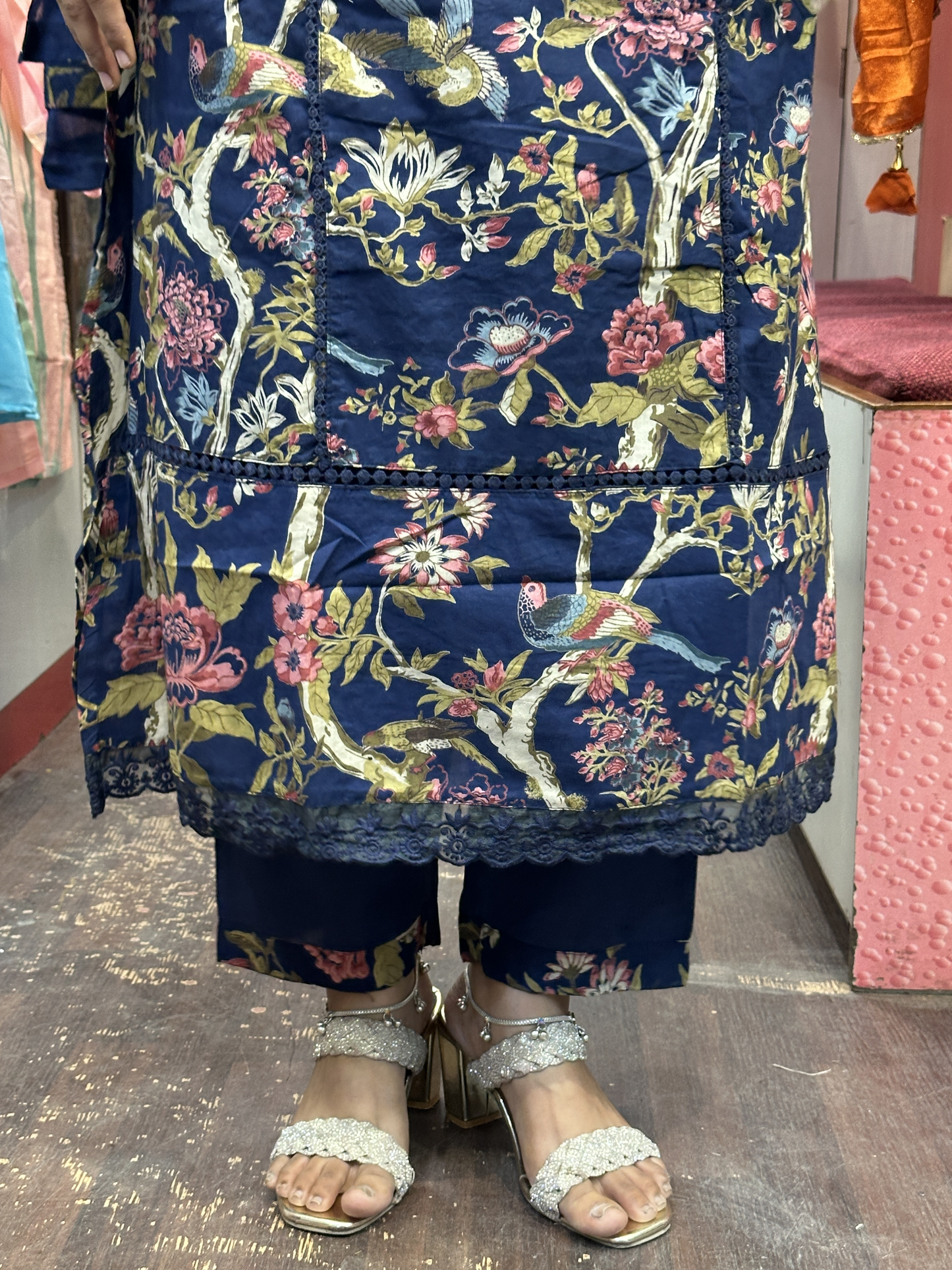 🌷 Summer Cool Blue Pure Cotton Aline Suit with Full Pure Cotton Dupatta and Plazo