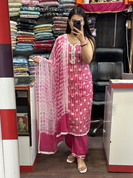 Pink Cotton Afgani Salwar Suit With Pure Dupatta