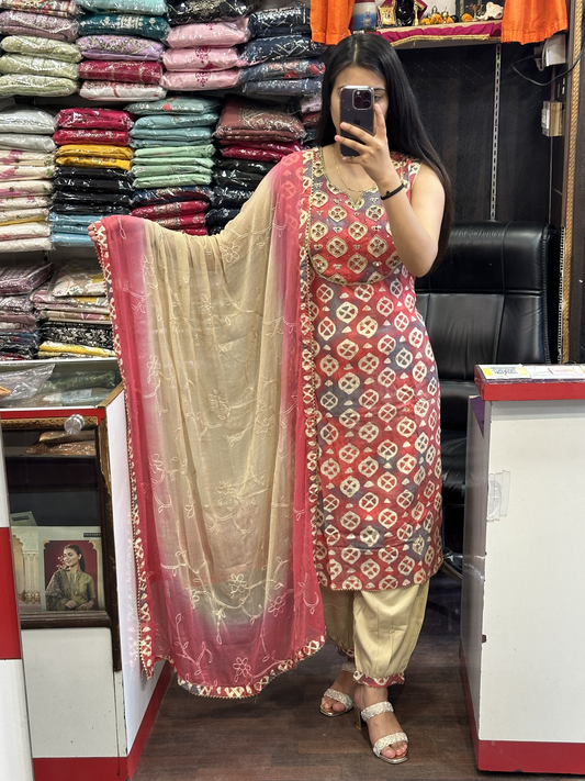 Hand Work  Cotton Afgani Salwar Suit with Thread Work Dupatta