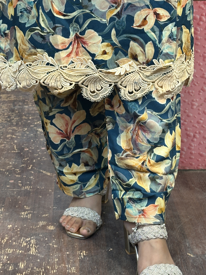 Premium Cotton Printed Lace Work Pakistani Suit with Pant and Full Dupatta